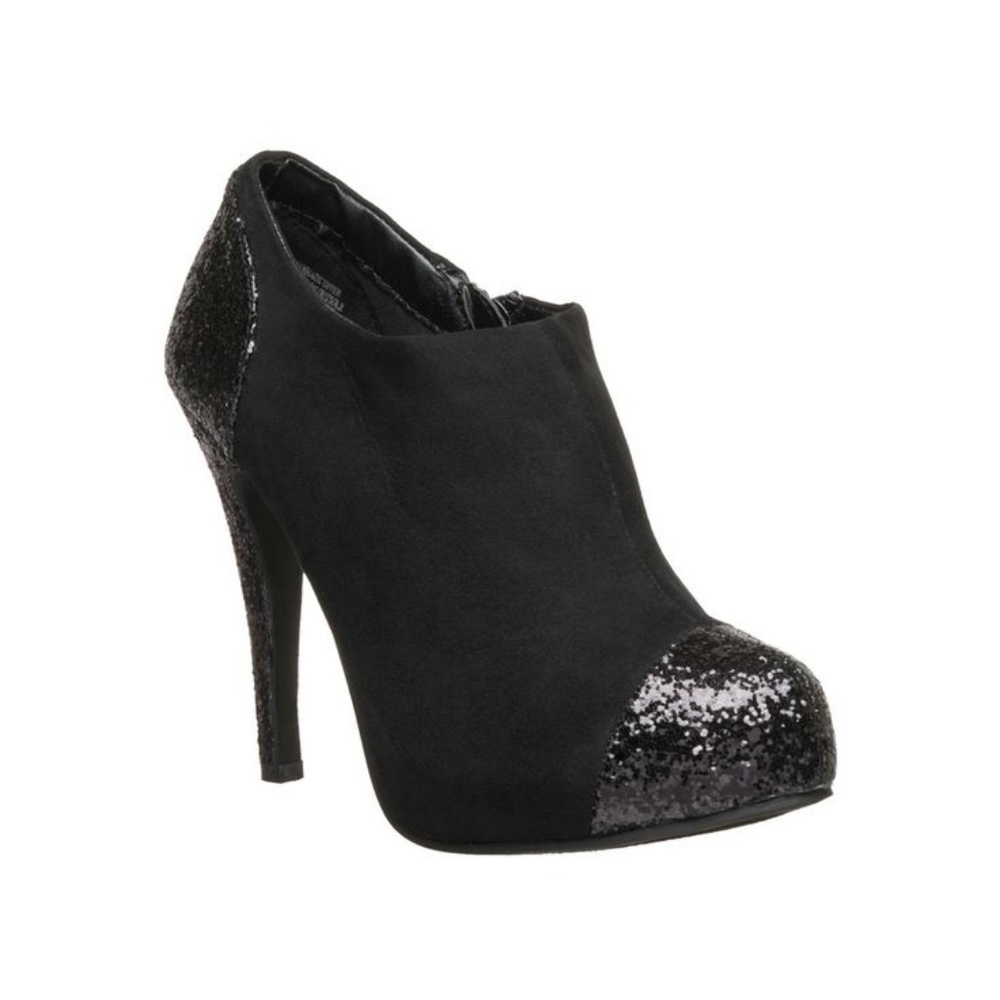 RAMPAGE Harvey Glitter Sparkly Accent Platform Black Suede Heeled Booties 7.5